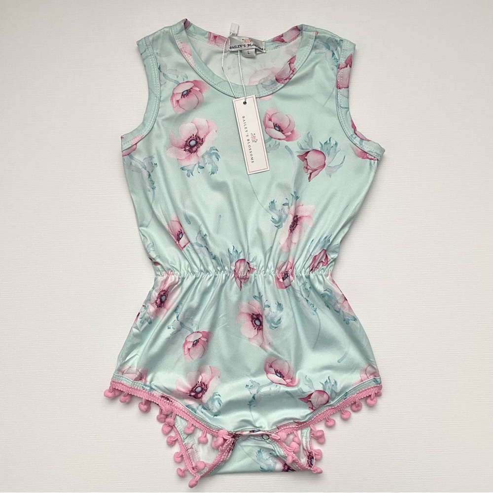 NWT Bailey’s Blossoms Nora Floral Pom Pom Romper